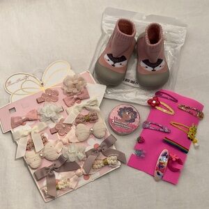 Bundle of barrettes accessories little booties gift Disney Magic Towel girl